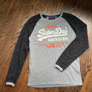 Men's Superdry Long Sleeve T-Shirt Size M Gray Black